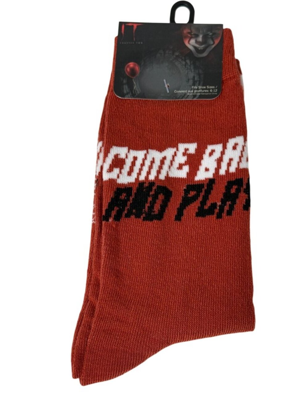 IT Pennywise Come Back and Play Horror Crew Socks Size 6-12 NWT